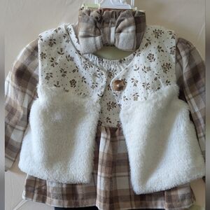 Cozy Cream Faux Fur Vest with Brown Plaid Shirt